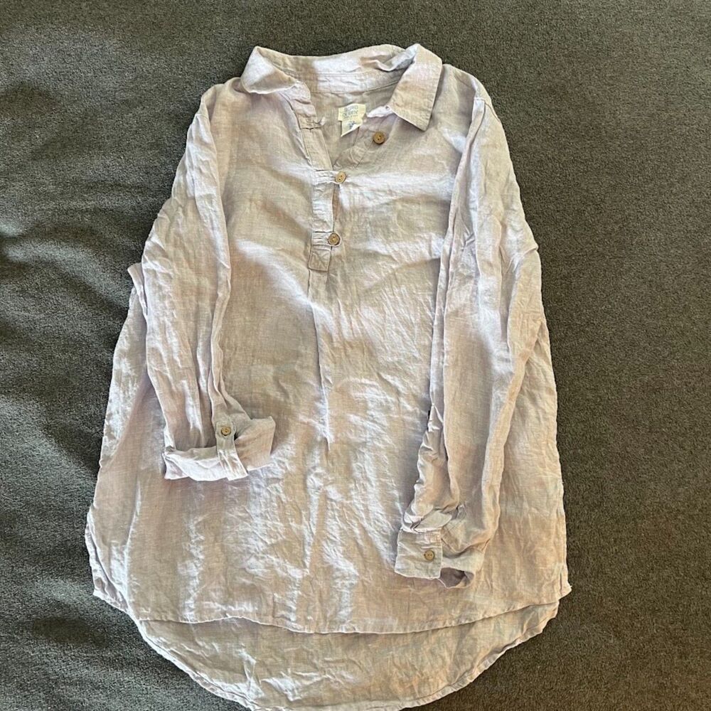 Women's Sigrid Olsen 100% Linen Long Sleeved Shirt Gray, Size M